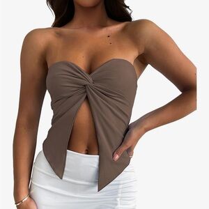 Amazon Brown Twist Front Crop Top